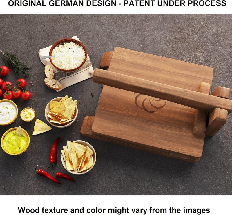 panan Wooden Tortilla Press Mexican Tortillera Presser Made from Natural Food-Grade Acacia Wood - Large Wood Pataconera with 50 Pieces Parchment Paper, Dough Cutter and Recipes eBook (Square 10") - Image 5