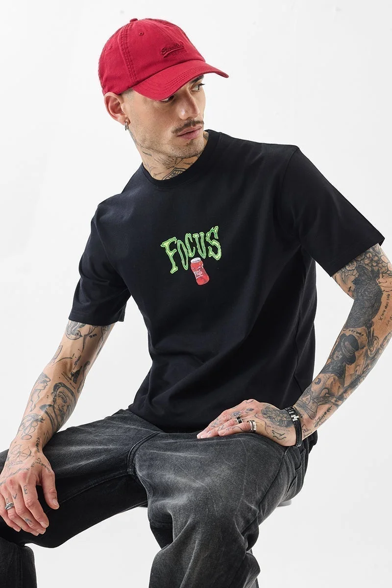 SNITCH Focus Black Slim Fit T-Shirt