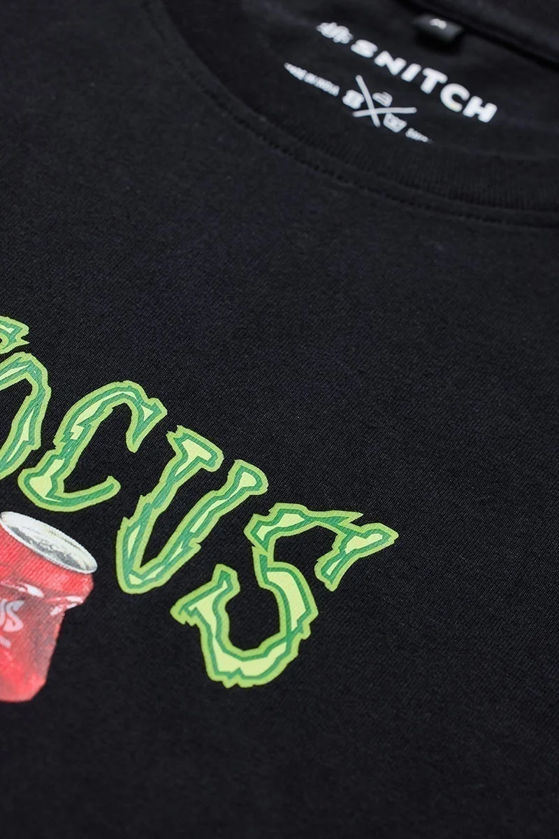 SNITCH Focus Black Slim Fit T-Shirt