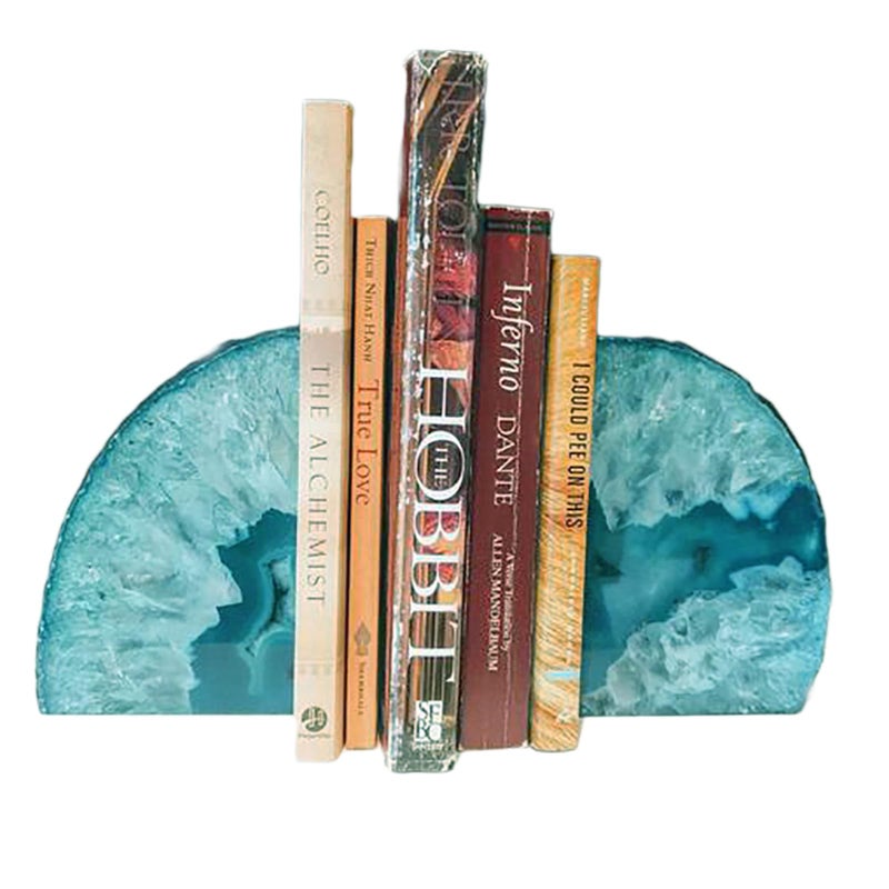 JIC Gem Teal Agate Bookends Heavy Duty Book Ends for Shelves Geode Book Ends with Rubber Bumpers for Office DÃ©cor and Home Decoration(1 Pair, 2-3 LBS) - Image 2