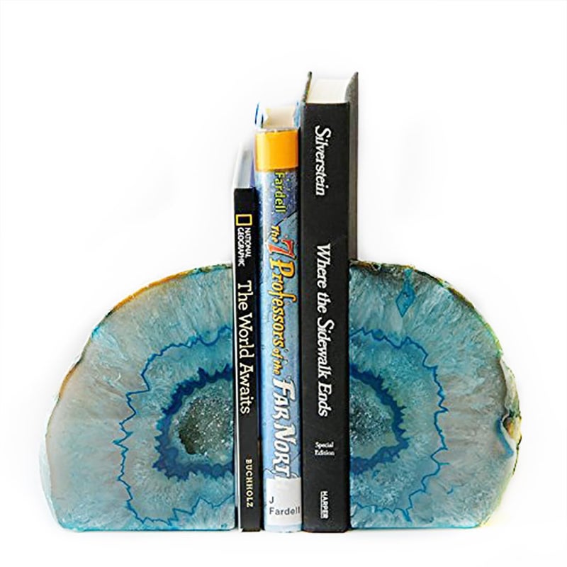 JIC Gem Teal Agate Bookends Heavy Duty Book Ends for Shelves Geode Book Ends with Rubber Bumpers for Office DÃ©cor and Home Decoration(1 Pair, 2-3 LBS) - Image 1