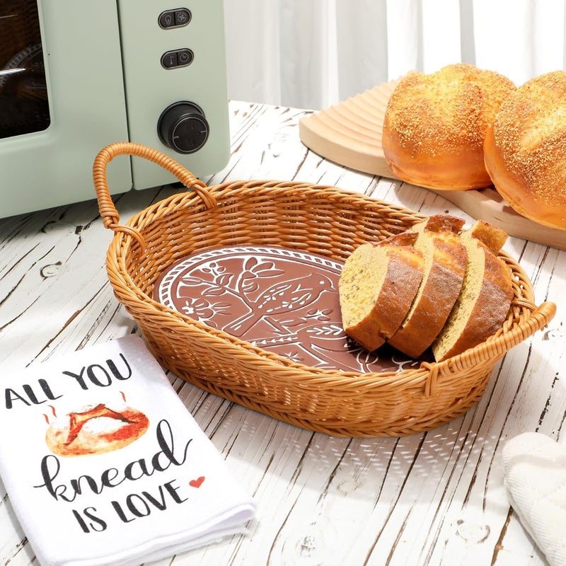 Huray Rayho Bread Warmer Basket with Stone Bread Basket for Serving Tortilla Warmer Basket with Kitchen Towel Bird on Branch Terracotta Warmer Bread Basket Thanksgiving Christmas Housewarming Gift - Image 4