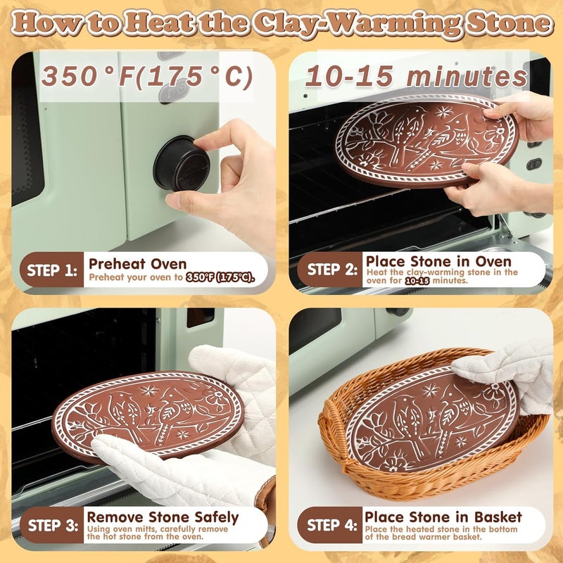 Huray Rayho Bread Warmer Basket with Stone Bread Basket for Serving Tortilla Warmer Basket with Kitchen Towel Bird on Branch Terracotta Warmer Bread Basket Thanksgiving Christmas Housewarming Gift - Image 2