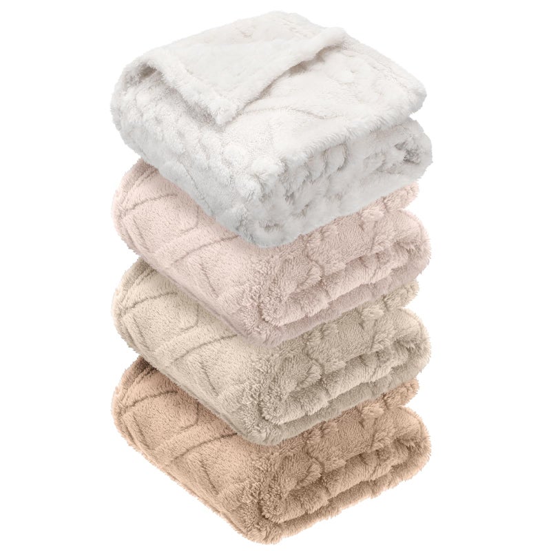 VitalCozy 4 Pcs Fleece Baby Blankets for Boys Girls 3D Soft Plush Warm Baby Receiving Blankets 30 x 40 Cozy Fluffy Infant Toddler Newborn Swaddling Blanket for Crib Nursery BedKhaki Set - Image 2