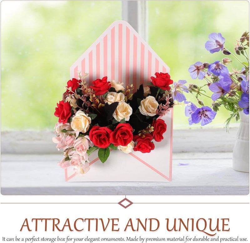 VERDANVERSE Foldable Flower Wrapping Envelope Boxes 10pcs White and Pink Stripe Paper Flower Storage Containers Packaging for Florist Wedding Birthday - Image 3