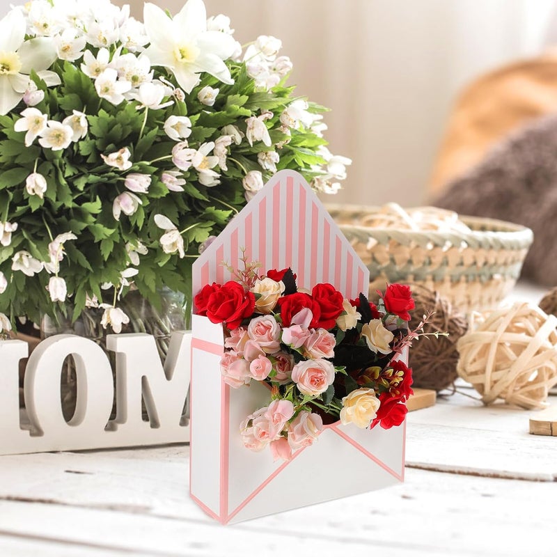 VERDANVERSE Foldable Flower Wrapping Envelope Boxes 10pcs White and Pink Stripe Paper Flower Storage Containers Packaging for Florist Wedding Birthday - Image 4