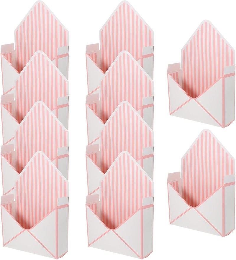 VERDANVERSE Foldable Flower Wrapping Envelope Boxes 10pcs White and Pink Stripe Paper Flower Storage Containers Packaging for Florist Wedding Birthday - Image 1