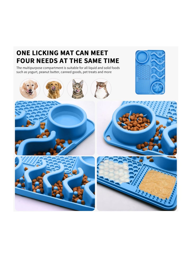 3 in 1 Lick Mat for Dogs, Silicone Slow Feeder Dog Bowl with Suction Cup, Perfect for Treats, Yogurt, Boredom And Anxiety Reduction, Suitable for Dogs and Cats, Blue - Image 2