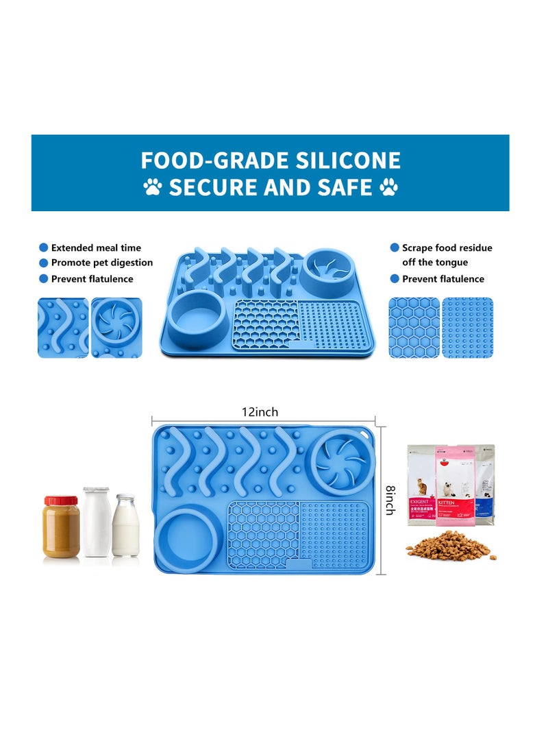 3 in 1 Lick Mat for Dogs, Silicone Slow Feeder Dog Bowl with Suction Cup, Perfect for Treats, Yogurt, Boredom And Anxiety Reduction, Suitable for Dogs and Cats, Blue - Image 4