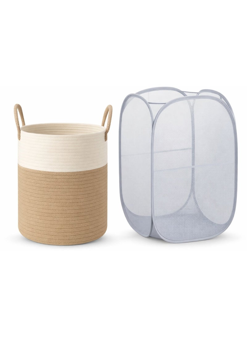 TARAFON 60L Laundry Basket,Woven Cotton Rope Laundry Hamper,Versatile Storage for Dirty Clothes,Baby Toys,and Blankets in Bathroom, Nursery,and Living Room - Image 1