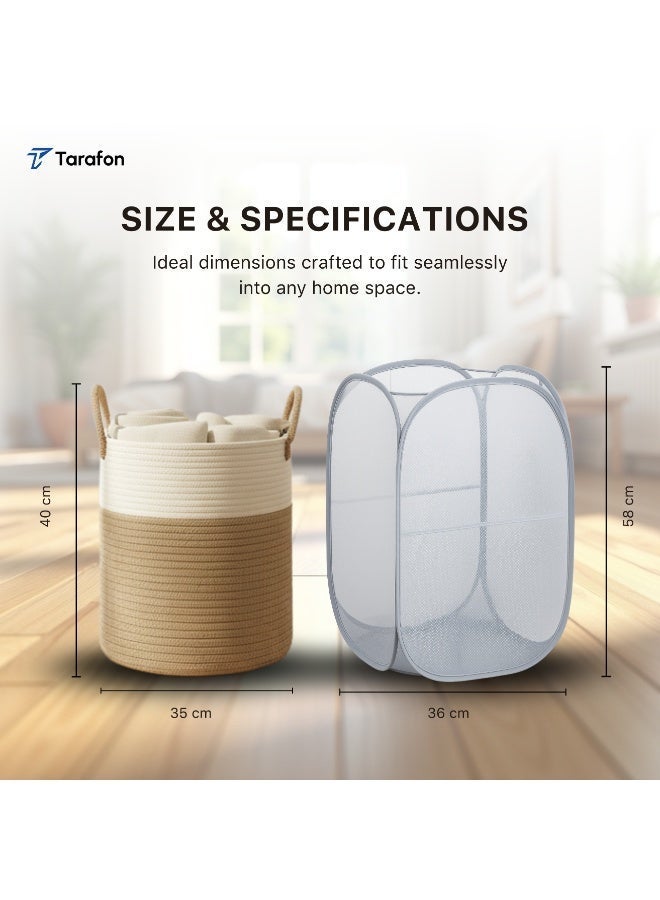 TARAFON 60L Laundry Basket,Woven Cotton Rope Laundry Hamper,Versatile Storage for Dirty Clothes,Baby Toys,and Blankets in Bathroom, Nursery,and Living Room - Image 2