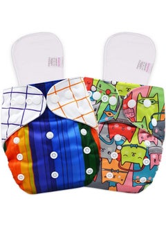 BEMBIKA Cloth Diapers For Babies Washable Reusable Adjustable Sizes (2 Combo) (2 Dry Feel Inserts Included) (Pencil + Neo Cat Doodle)  - Image 1