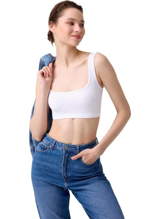 COTTONHILL - Premium - Women's White Seamless Square Neck Crop Top Bustier - Image 1