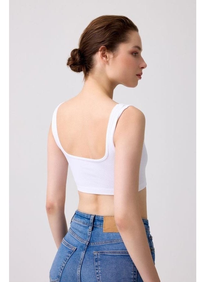 COTTONHILL - Premium - Women's White Seamless Square Neck Crop Top Bustier - Image 1
