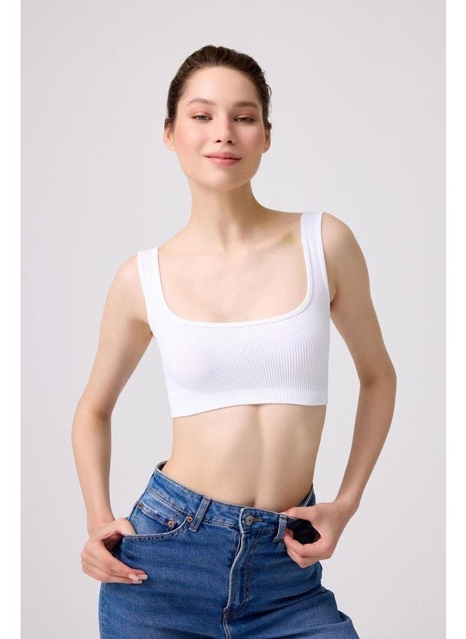 COTTONHILL - Premium - Women's White Seamless Square Neck Crop Top Bustier - Image 1