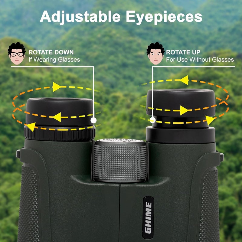 GHIME 10x42 Ultra HD Binoculars for Adults with Phone Adapter | Large View, Low Light Vision, Waterproof BAK4 Prism FMC Lens | Easy Focus Binoculars for Bird Watching, Travel, Wildlife, Sports - Image 4