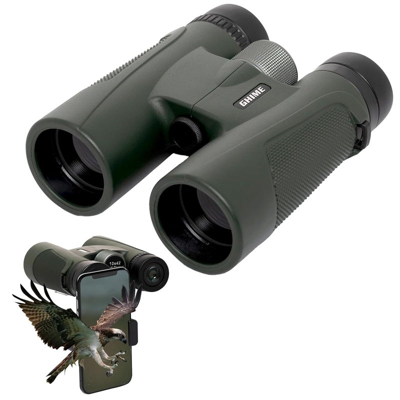 GHIME 10x42 Ultra HD Binoculars for Adults with Phone Adapter | Large View, Low Light Vision, Waterproof BAK4 Prism FMC Lens | Easy Focus Binoculars for Bird Watching, Travel, Wildlife, Sports - Image 1