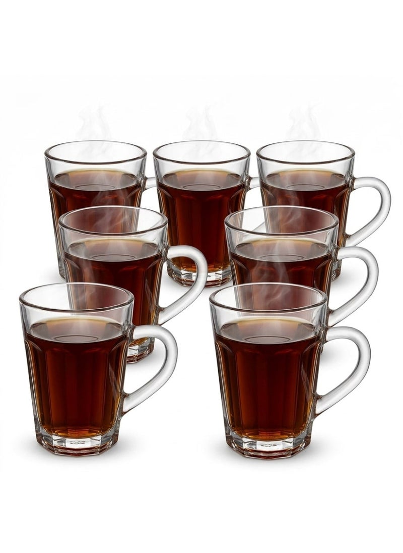 Blinkmax Set of 6 Heat Resistant Glass Mugs, Faceted Stackable Design, Comfortable Handle, for Coffee and Tea at Home and Office - Transparent - Image 1
