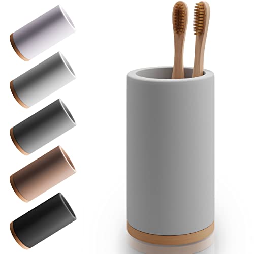 Matani Bamboo Toothbrush Holder Diatomite Tooth Brush Organizer - Storage Stand for Small Bathroom & Counter - Removable Base & Drain Holes, Water-Absorbent & Quick-Drying (Light Grey) - Image 1