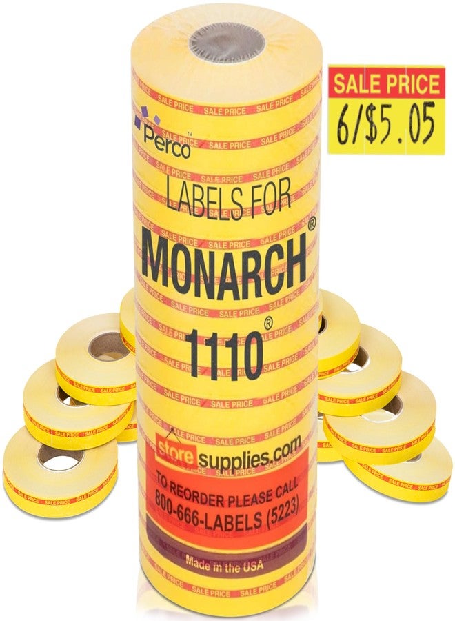 Perco Pricing Labels for Monarch 1110 Red Reverse Print on Yellow Sale Price - 17,000 Labels w/ 16 Rolls Value Pack, 1 Sleeve - Made in USA - Image 1