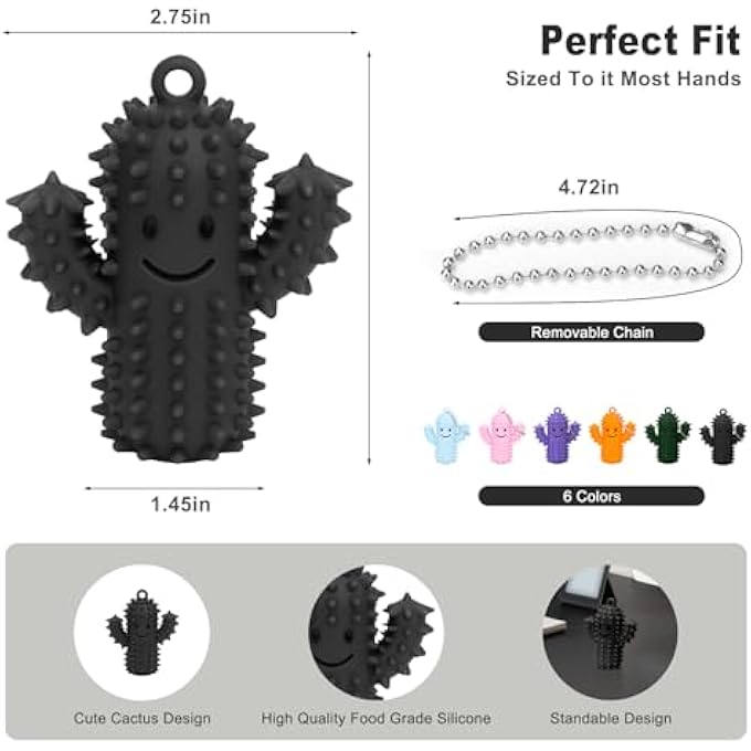 TULOBI 2PCS Silicone Little Ouchies Pain Fidget, Cactus Shape Pain Stim Fidget Toy for Adults, 3D Printed Spiky Grippie Stim Keychain, Sensory Toy for Stress Relief & Focus, Novelty Gifts (Gray) - Image 5