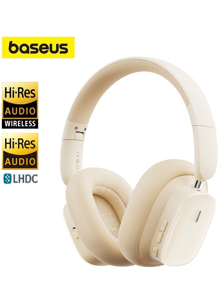 Hybrid ANC Wireless Headphones with Active Noise Cancellation, Hi-Res LHDC Audio, 100 Hours Playback, Bluetooth 5.3, Low Latency 0.038s, ENC Microphone, Comfortable Ergonomic Design, Multi-Device Connectivity, Foldable Lightweight Headset for iPhone, Samsung, Android, MacBook, Laptop, Gaming (White/Beige) White/Beige