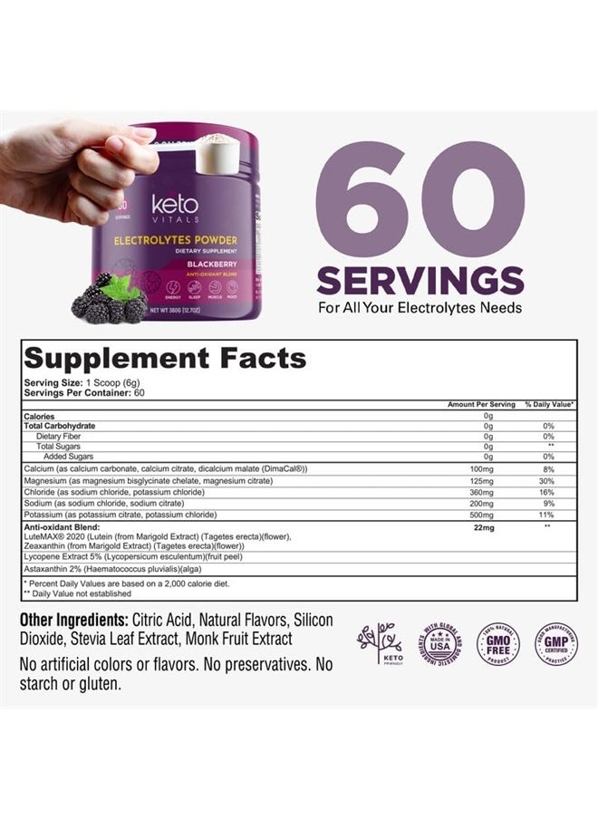 Keto Vitals - Electrolytes Powder - Sugar Free Keto Electrolytes Powder with Potassium, Magnesium, Sodium, & Calcium - No Sugar Electrolyte Drink Mix & Hydration Powder, 60 Servings, BlackBerry - Image 1