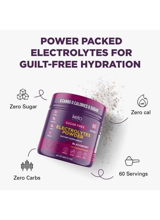 Keto Vitals - Electrolytes Powder - Sugar Free Keto Electrolytes Powder with Potassium, Magnesium, Sodium, & Calcium - No Sugar Electrolyte Drink Mix & Hydration Powder, 60 Servings, BlackBerry - Image 1