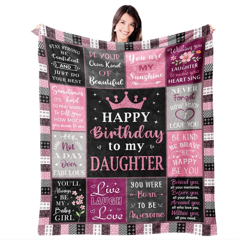 Mosslink Daughter Birthday Gifts from Mom/Dad, Happy Birthday Gifts for Daughter Adult Throw Blanket 60"x50" - Image 1