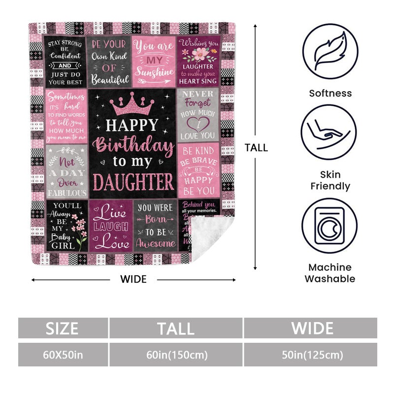 Mosslink Daughter Birthday Gifts from Mom/Dad, Happy Birthday Gifts for Daughter Adult Throw Blanket 60"x50" - Image 2