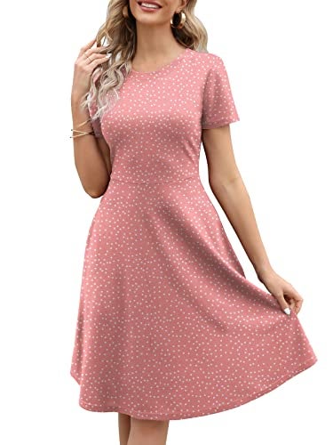 HELYO Casual Dresses for Women Professional Elegant Summer 50s Office Work Party Polka Dot A-Line Dress with Pockets 162 Pink Dot L - Image 1