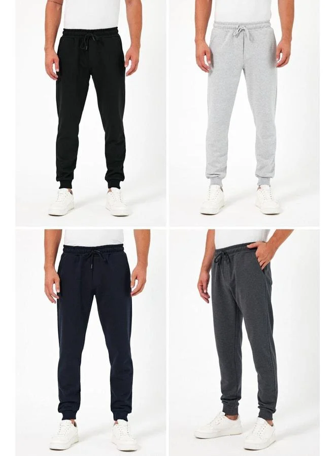 mmetalic Thick Black, Navy, Grey, and Anthracite Men's 4-Pack Jogger Sweatpants with Back Pocket, Elastic Hem, Regular Fit