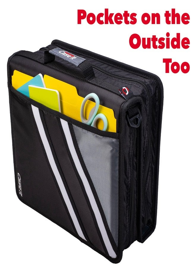 Case it Case-it The Z Shape Zipper Binder - Two Binders in One - Double Sided 1.5 Inch D-Ring - Multiple Pockets - 500 Page Capacity - Comes with Shoulder Strap, Jet Black Z-176 - Image 4
