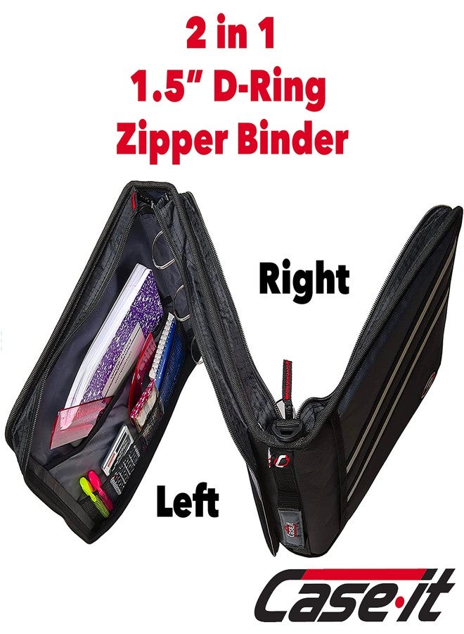 Case it Case-it The Z Shape Zipper Binder - Two Binders in One - Double Sided 1.5 Inch D-Ring - Multiple Pockets - 500 Page Capacity - Comes with Shoulder Strap, Jet Black Z-176 - Image 2