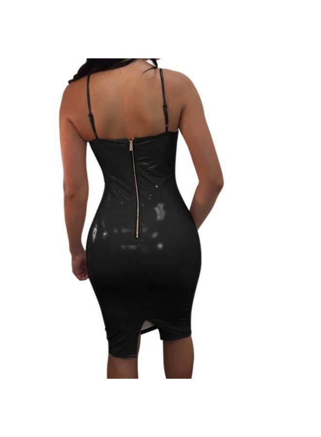 Europe And The United States V-neck Strap Zipper Split Hem Dress Nightclub Skirt