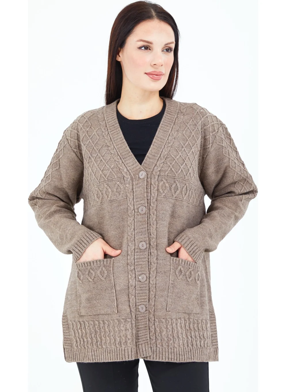 Stilmony Women's Mink Buttoned Wool Mother's Knitwear Short Cardigan