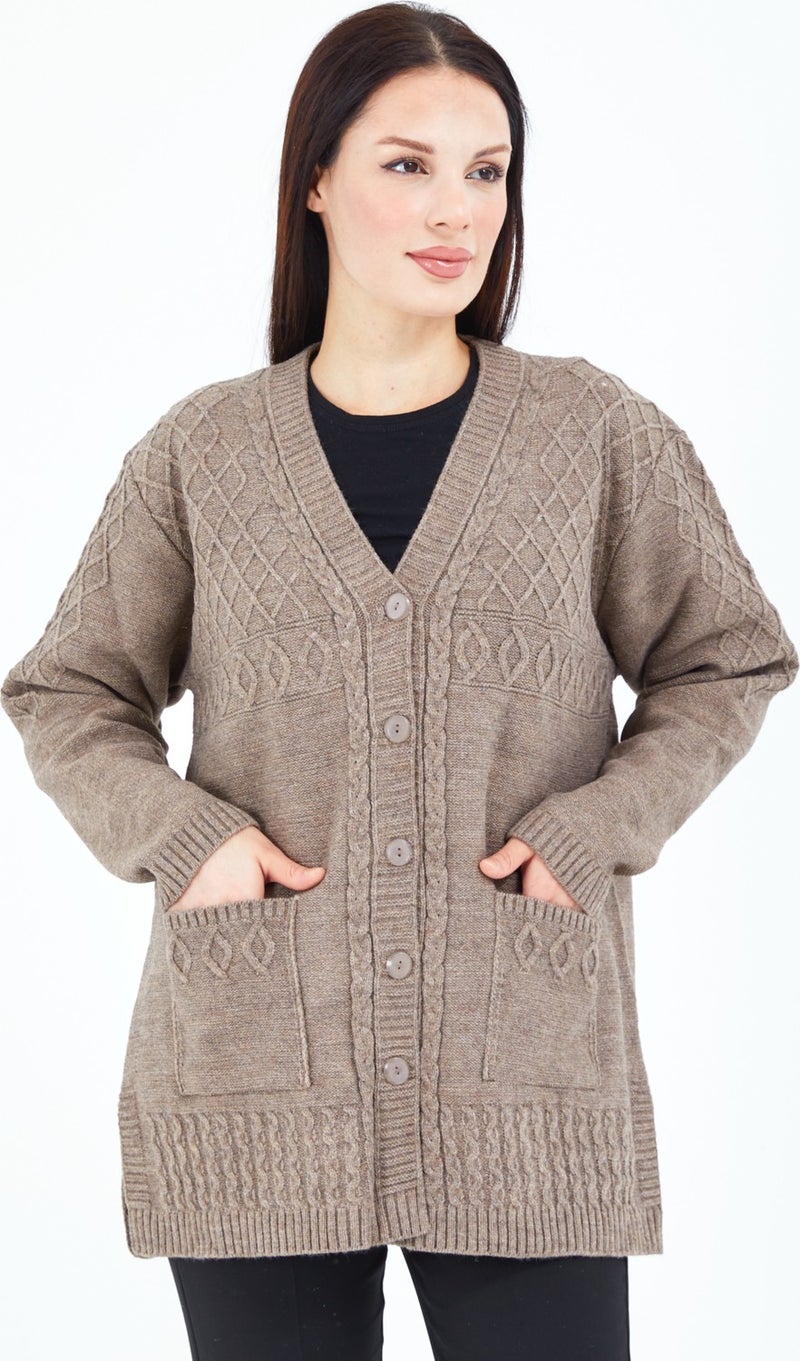 Stilmony Women's Mink Buttoned Wool Mother's Knitwear Short Cardigan - Image 1