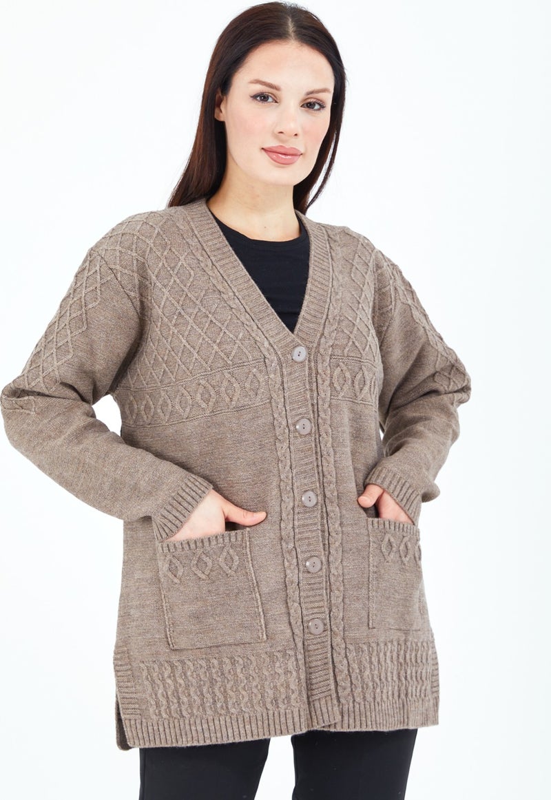 Stilmony Women's Mink Buttoned Wool Mother's Knitwear Short Cardigan - Image 3