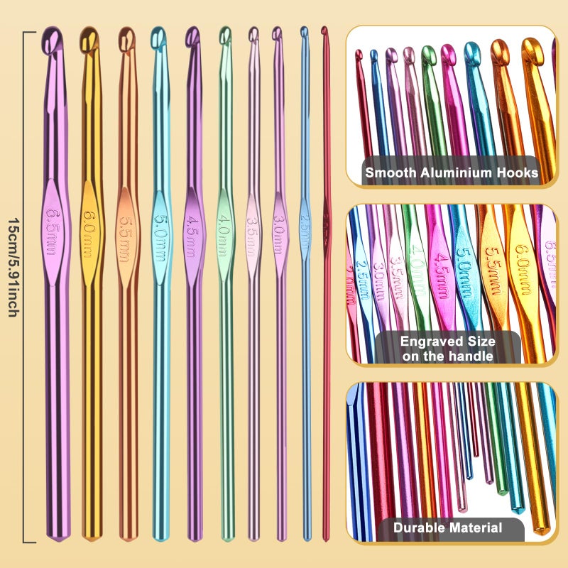 Aeelike Crochet Yarn for Crocheting, Aeelike 1093 Yards Acrylic Yarn for Knitting,Full Crochet Kits for Beginners and Professionals, Aluminum Crochet Hooks, Instruction Book and Grey Storage Bag - Image 3