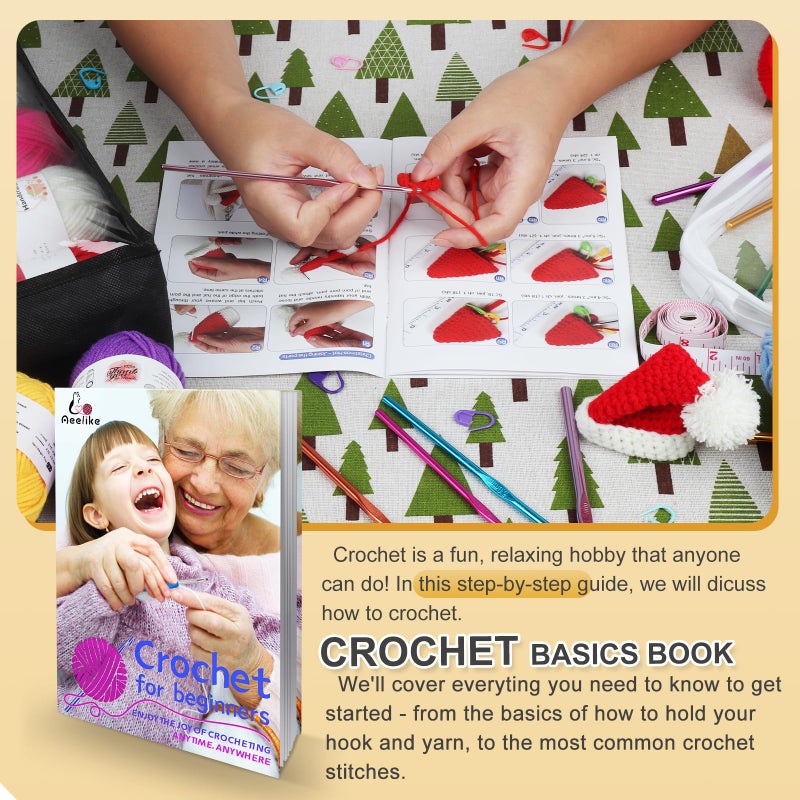 Aeelike Crochet Yarn for Crocheting, Aeelike 1093 Yards Acrylic Yarn for Knitting,Full Crochet Kits for Beginners and Professionals, Aluminum Crochet Hooks, Instruction Book and Grey Storage Bag - Image 2
