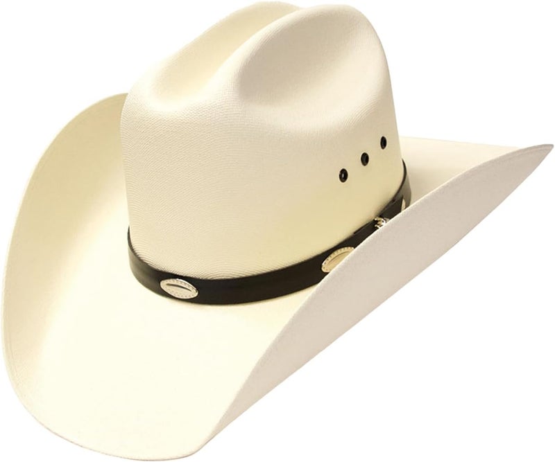 Western Express Natural Straw Cowboy Hat for Men and Women - Cattleman Style with Black Hat Band and Silver Conchos - Image 1