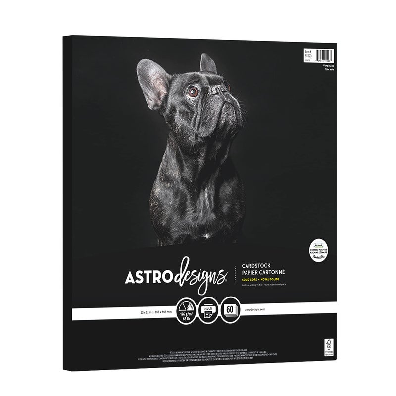 Astrodesigns Crafting Cardstock 12 x 12 65 lb176 gsm Very Black 60 Sheets 91523