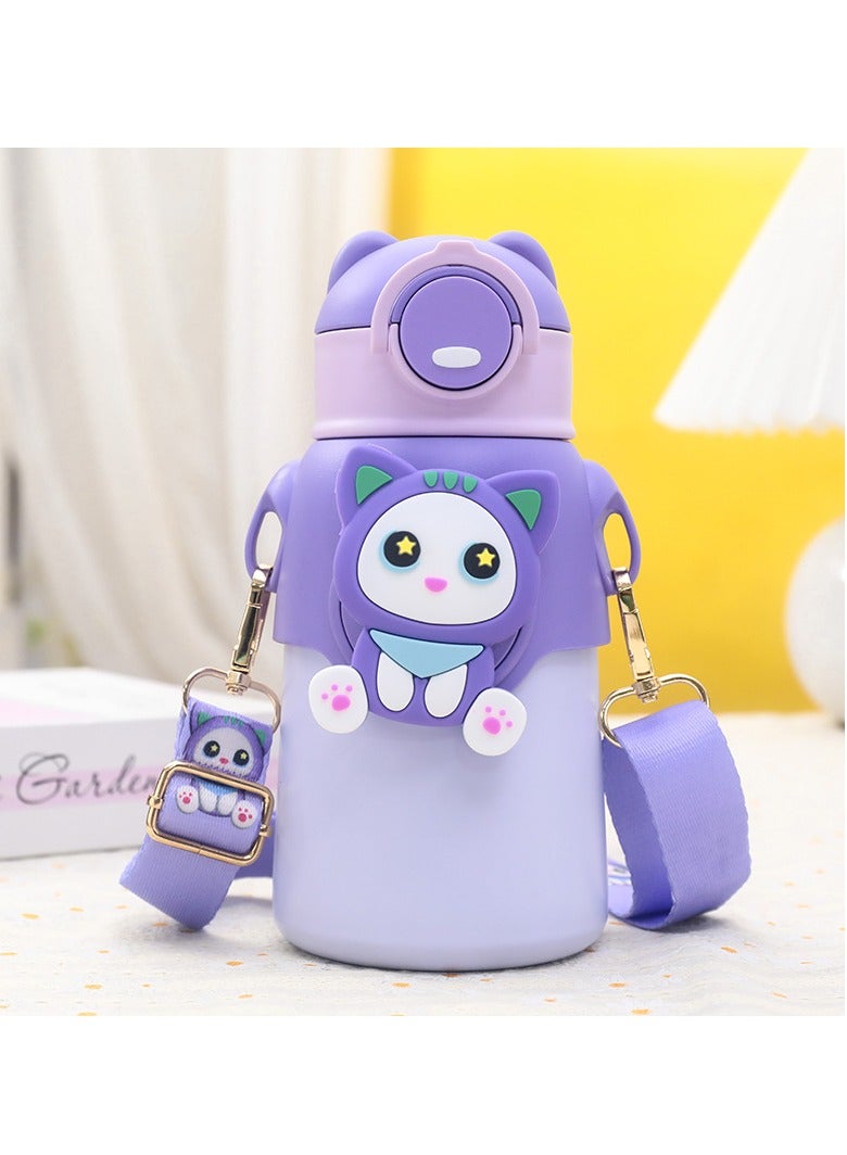 xozgdovg Children's thermos cup cartoon thermos pot student cup carrier 520ML purple fox 