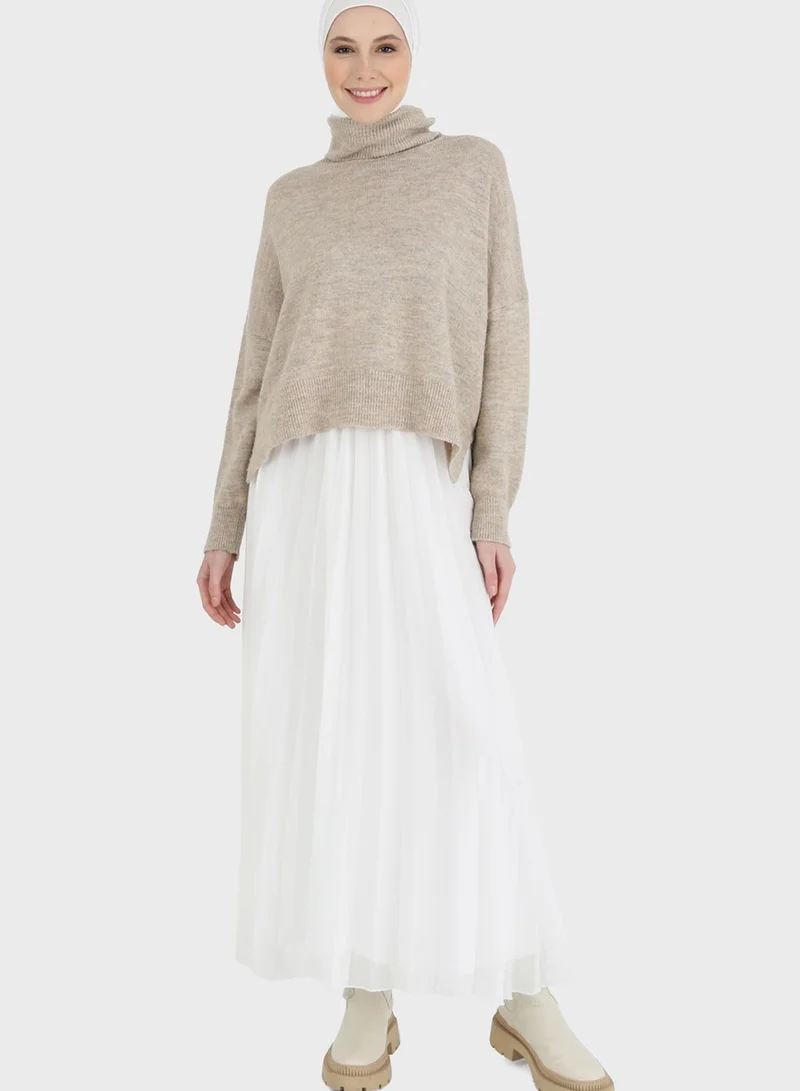 Refka by modanisa Plisse High Waist Skirt