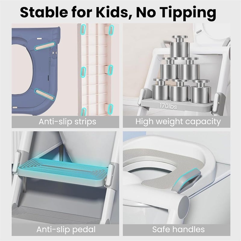 Portable Foldable Toilet Seat, Installation-Free, Adjustable Toddler Potty Seat with Step Stool for Boys and Girls, Lavender - Image 5