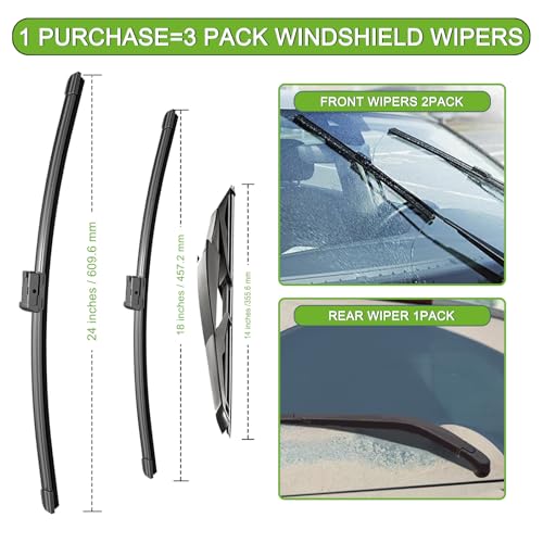 PARRATI® Windshield Wipers for Mazda CX-9 2016-2024,24"+18" Front and 14" Rear,OEM Replacement Wiper Blades,Quiet & Streak-Free(Set of 3) - Image 3
