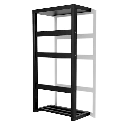 riteu Bamboo Wall Blanket Ladder, 4-Tier Towel Racks, Bamboo Bath Towel Racks for Bathroom Wall Mounted, Decorative Blanket, Quilt, Towel, Scarf Ladder Shelves for Bathroom, Living Room, Bedroom， Black - Image 1