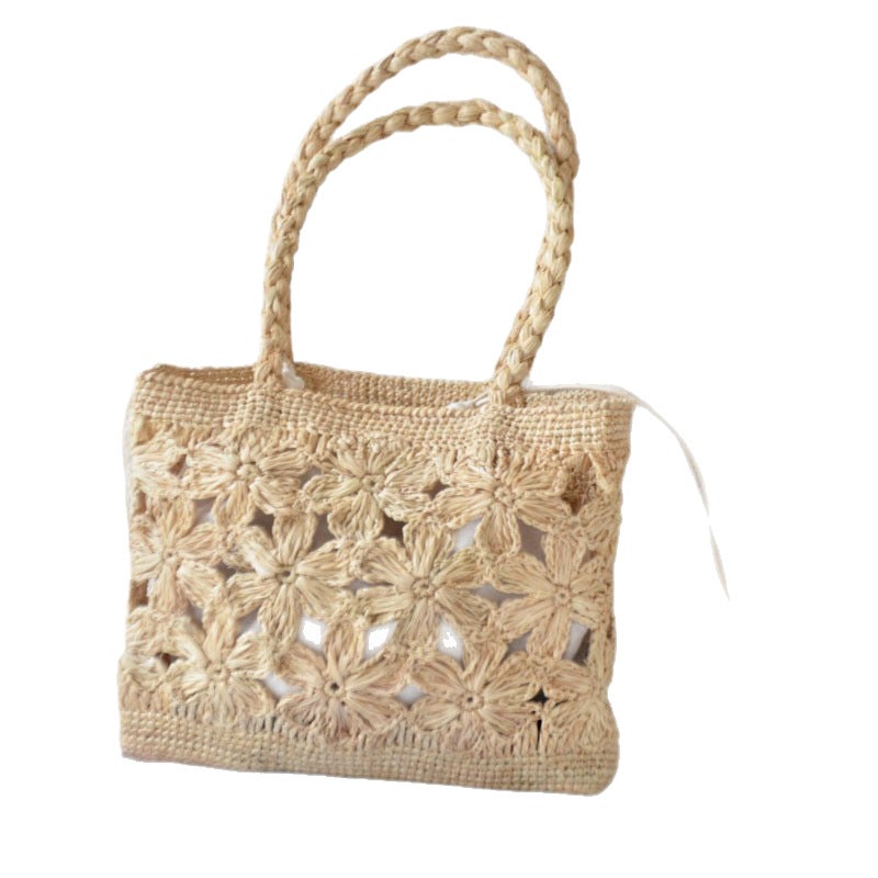 Raffia Crochet Flower Bucket Bag - Image 1