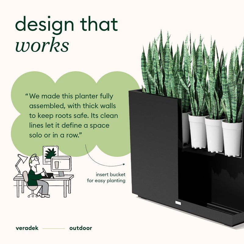 Veradek Block Series Span Plastic Planter - Tall Rectangular Planter for Indoor or Outdoor Patio/Porch | Durable All-Weather with Removable Insert Bucket | Modern Design for Plants, Flowers, Garden - Image 3