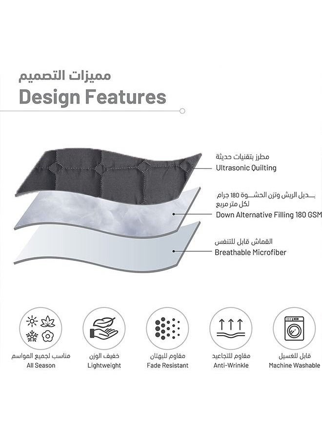 طقم مكون من 6 قطع - طقم مريح مبطن من الألياف الدقيقة بنسبة 100% - أغطية سرير مضغوطة 220 × 240 سم لجميع المواسم، رمادي فاخر، مقاس كينج، زين غرفتك